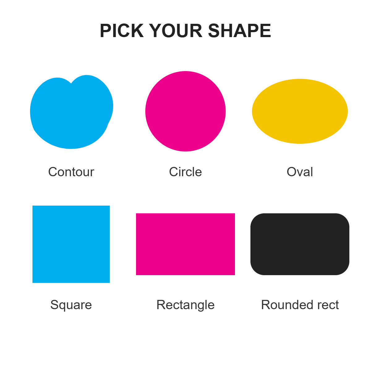 Sticker shapes: contour, circle, oval, square, rectangle, rounded rectangle