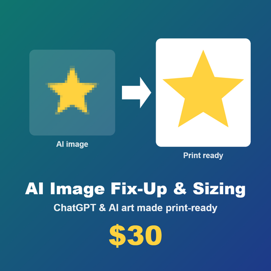AI image fix-up and sizing, $30