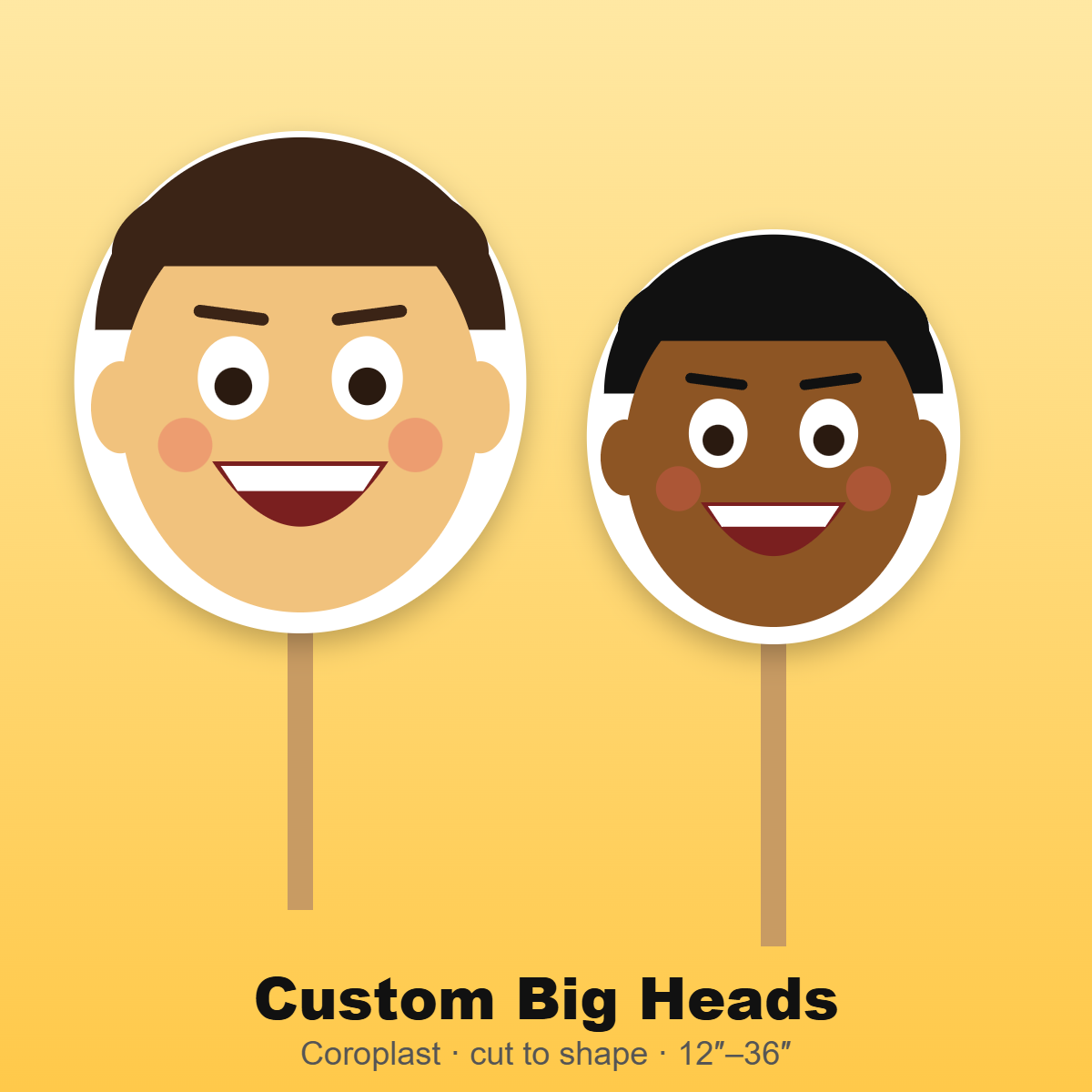 Custom big head cutouts on sticks